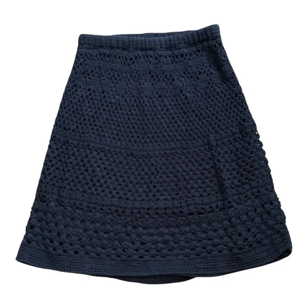 Carole Little Skirt Womens XL Navy Blue Crochet Lace Overlay Lined Boho A-Line